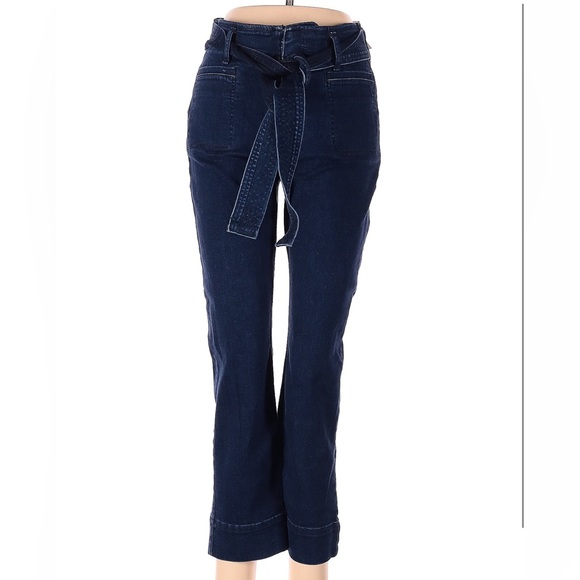 NWOT LOFT Dark Blue Belted, High waist straight ankle jeans. - Picture 1 of 7